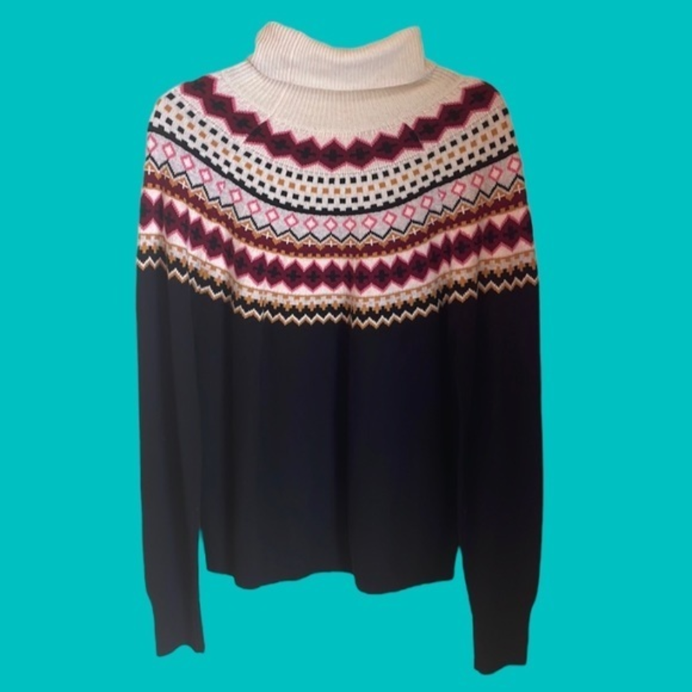 NORDSTROM Black Multi Estate Fairisle SWEATER Size XL
